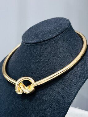 House of Harlow 1960 Knot Necklace Gold Tone Statement Modernist Choker Collar